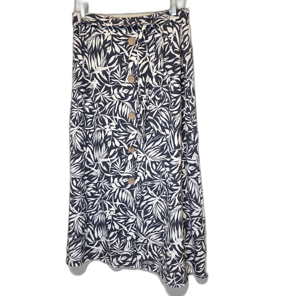 Modern Attraction Linen Blend Maxi Skirt Tropical Button Boho Resort Beach XL